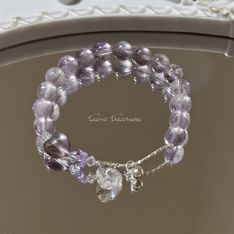 tx1135-紫兔毛紫水晶爱心施华洛手串
