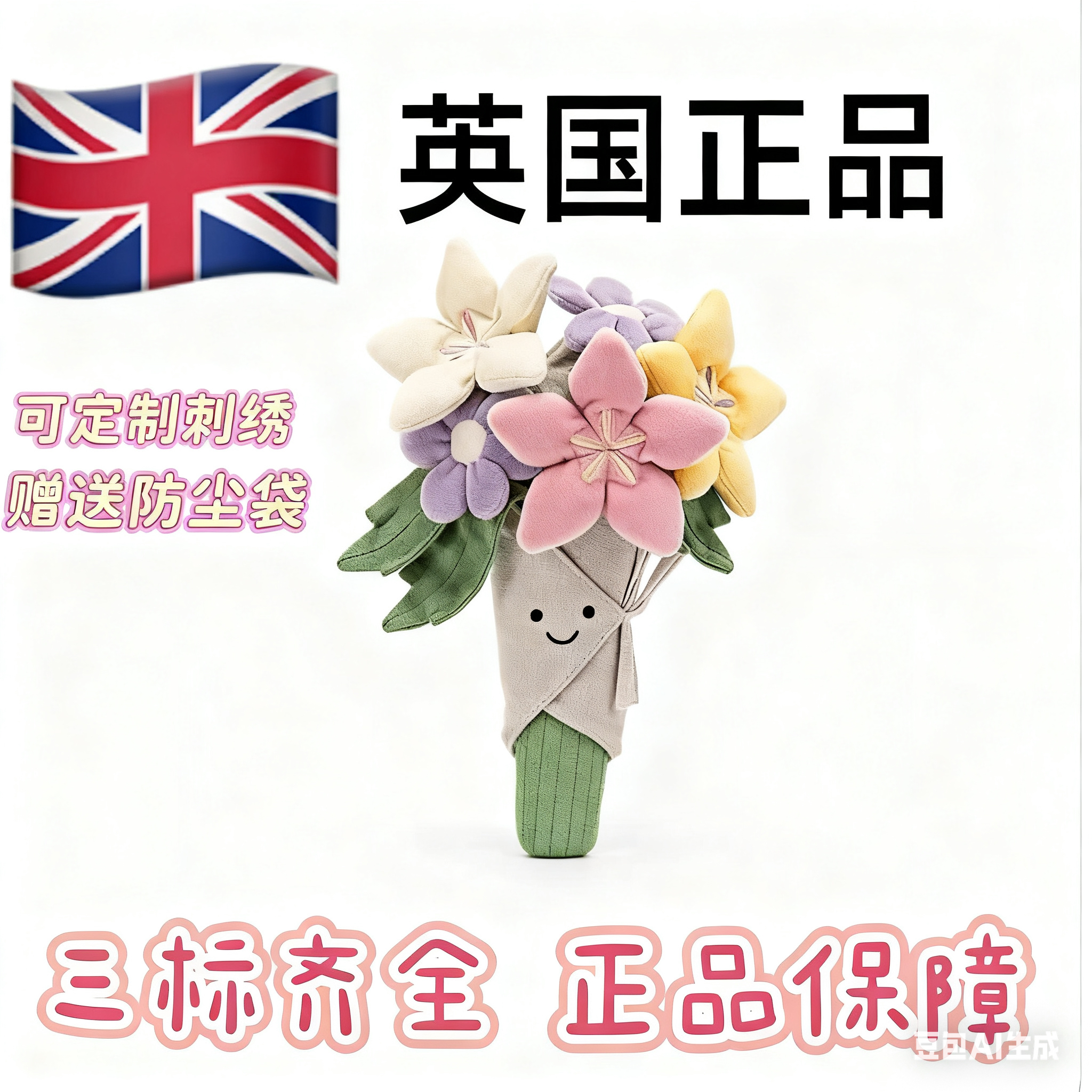 英国正版 趣味花束手捧花毛绒玩偶可爱造型送女友礼物
