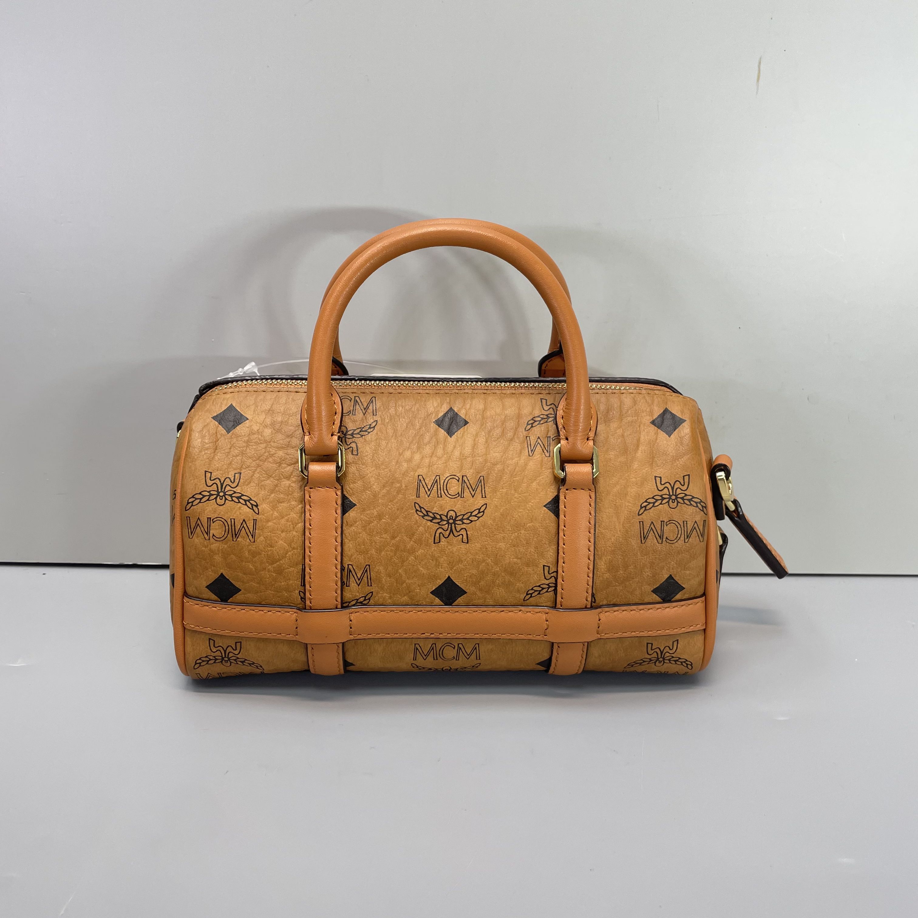 95新 MCM 媚姐/mcm干邑色迷你波士顿包18x11x7cmG040302