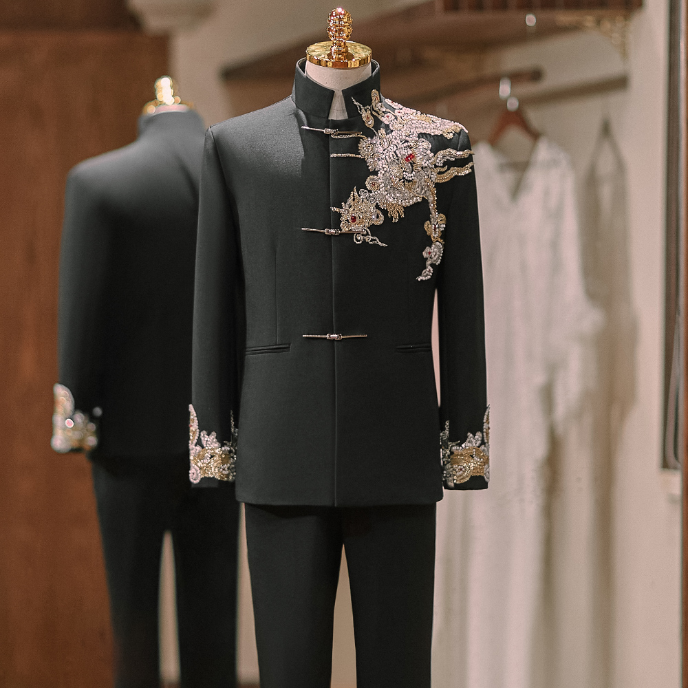 珠绣中山装套装男新中式结婚新郎服接亲唐装订婚敬酒礼服2025新款