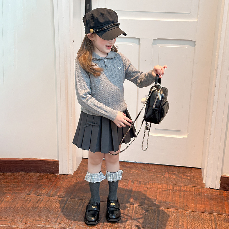 【秋季新品】小翻领针织上衣童装女童气质百搭洋气绞花毛衣25F075