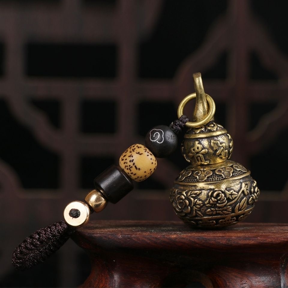 手工纯铜可拧开莲花葫芦古玩黄铜富贵葫芦汽车钥匙扣挂件工艺礼品