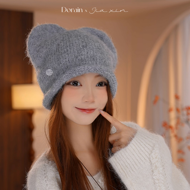 Dorain朵澜韩系氛围感大头围毛线帽女秋冬护耳针织帽子显脸小冷帽
