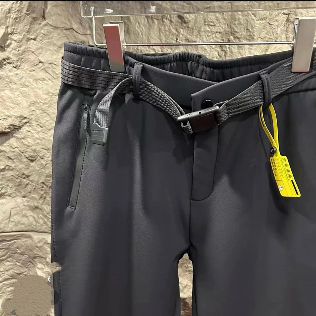 户外象系列男士简约黑色弹力加绒加厚保暖时尚百搭运动休闲裤