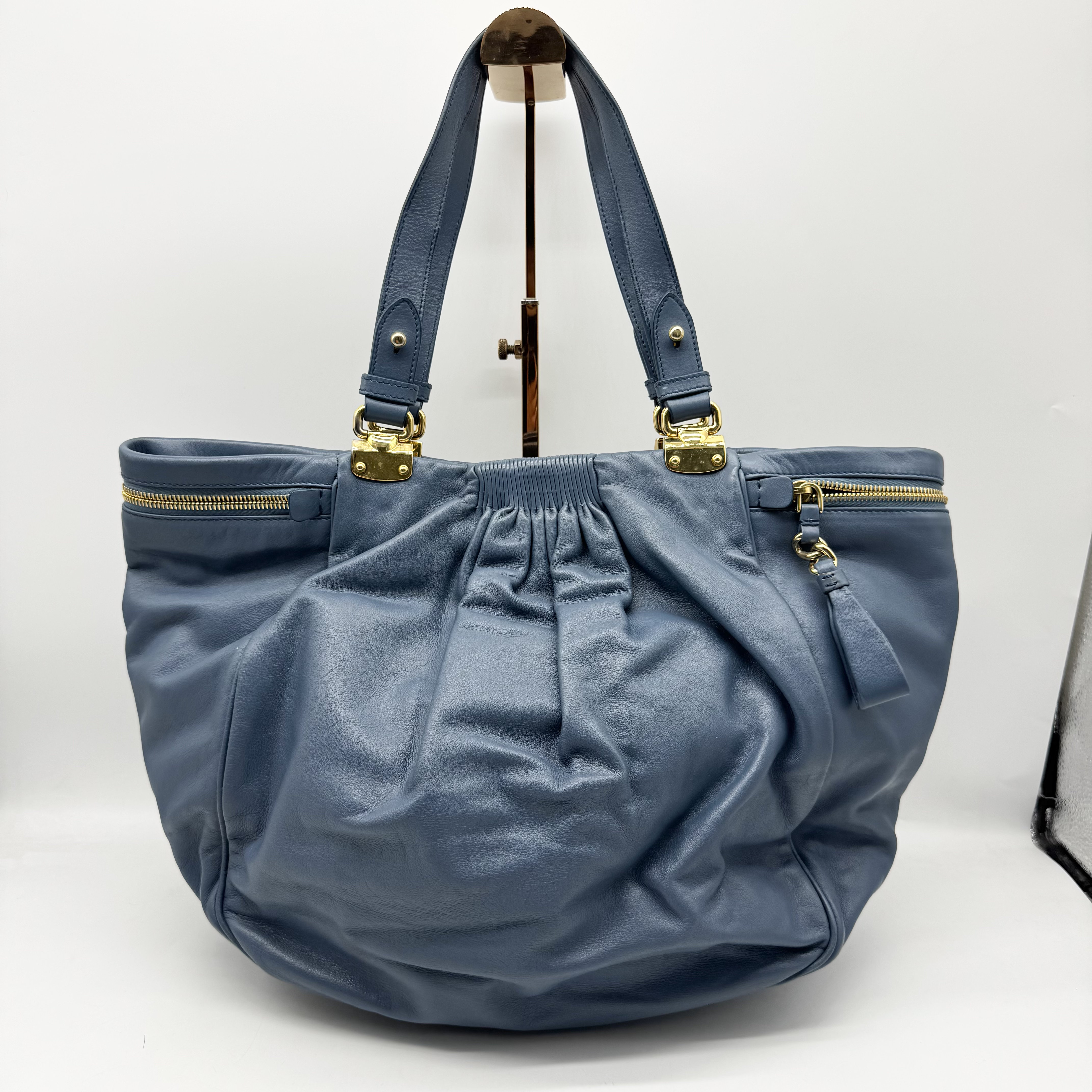 95新 MIU MIU/缪缪 蓝色 菜篮子 手提 单肩包