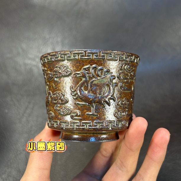 宜兴紫砂杯手工制作原矿龙骨金砂浮雕紫砂茶杯主人杯小精品茶具