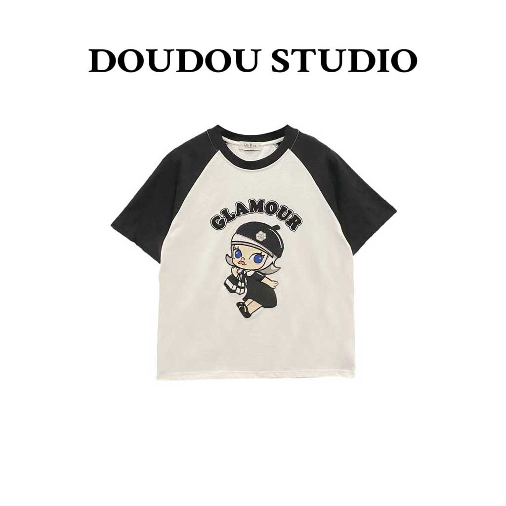 【兜兜】小香女孩 春夏新款细卡通刺绣短袖T恤 210012