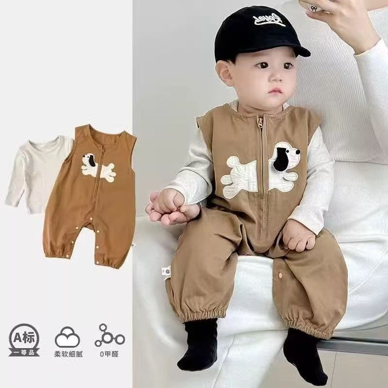 婴幼儿连体衣2025套装男宝宝衣服春秋装洋气背带裤两件套外出衣服