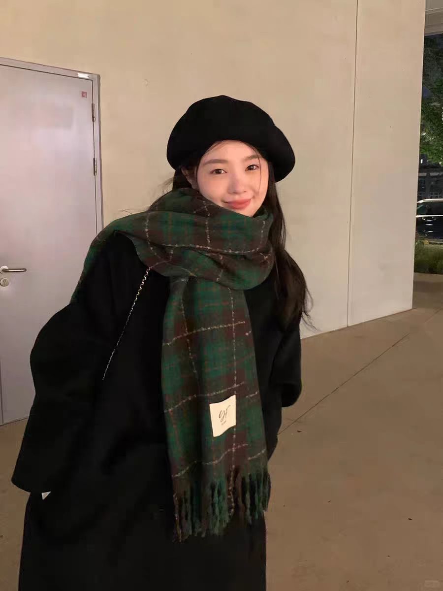 英伦气质保暖时尚围巾加厚格子休闲风长款百搭气质格子围脖