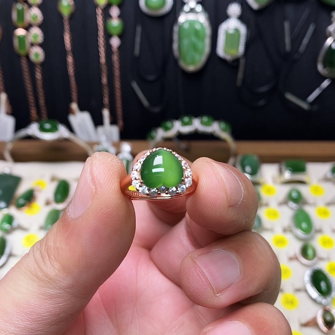 和田玉（碧玉）银S925镶嵌戒指