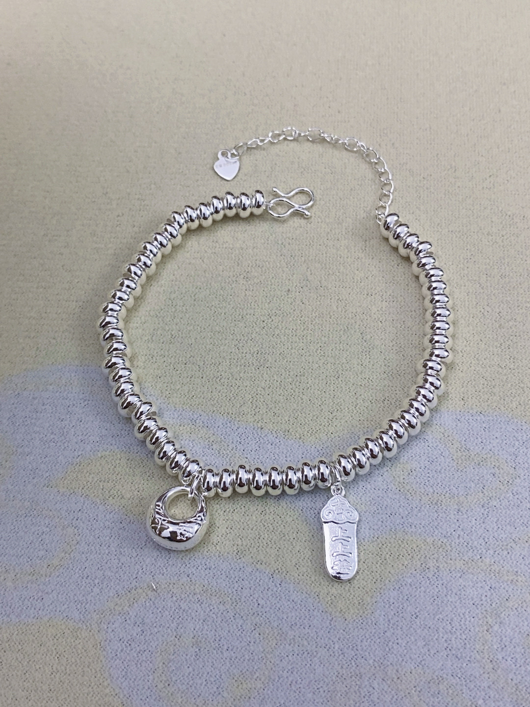 足银手链 小福袋上上签光面盘缠手链