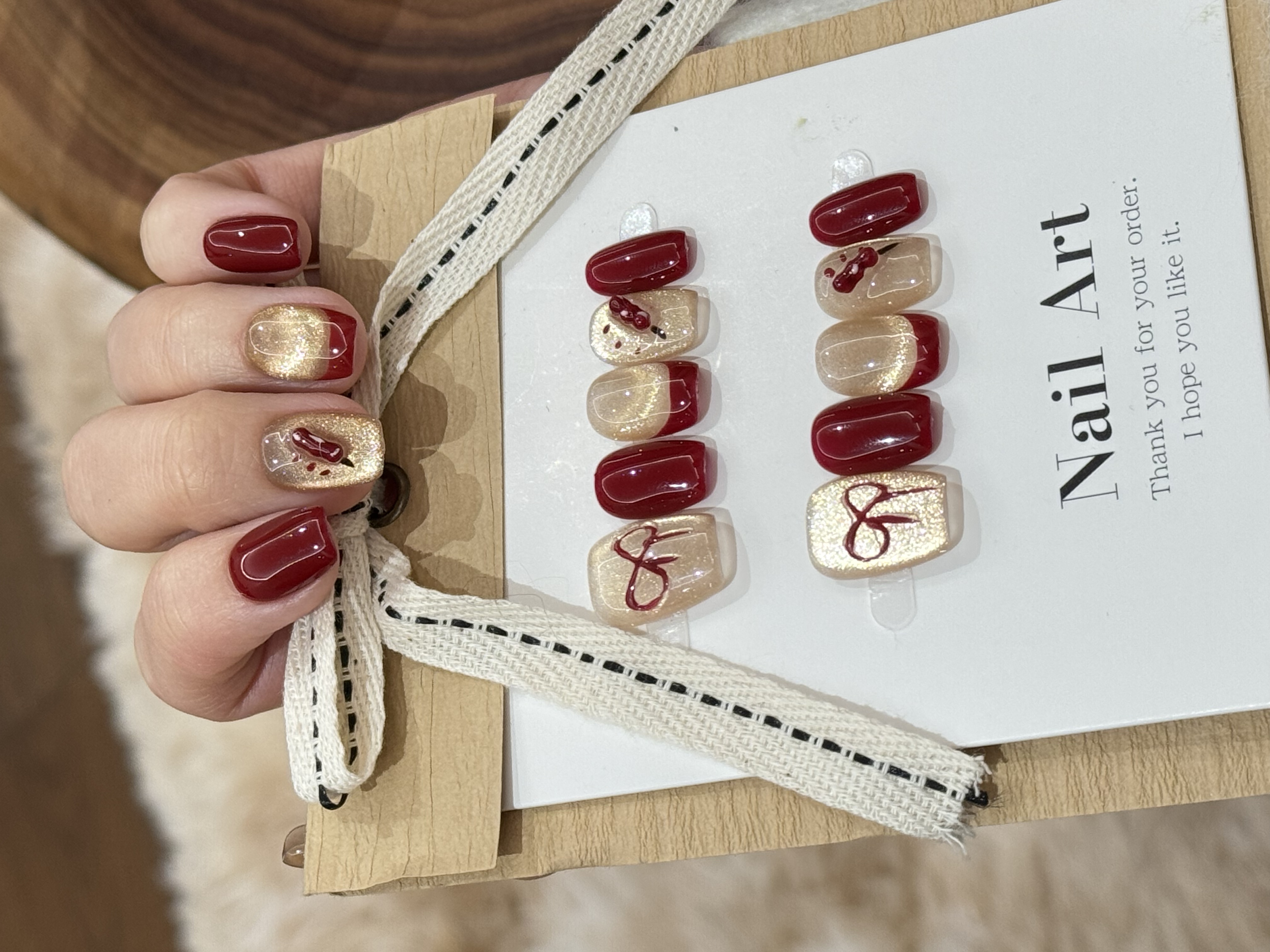 【糖葫芦】新年红色喜庆蝴蝶结猫眼原创设计师纯手工穿戴甲 