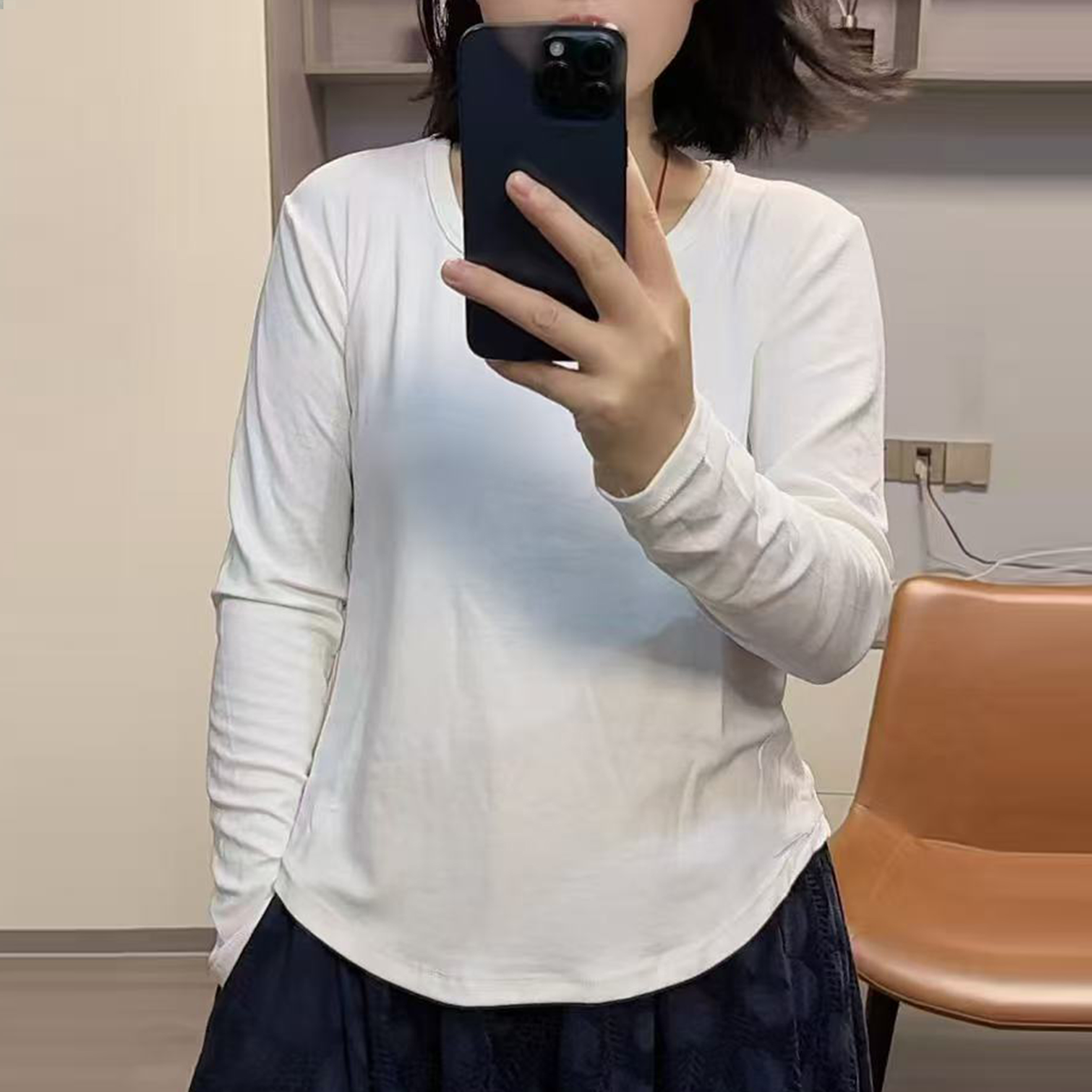 早秋新款长袖打底衫T恤女内搭宽松显瘦设计感小众上衣纯色百搭