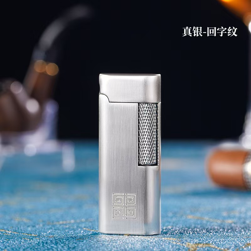 084创意真银金属砂轮侧滑充气高档经典男士打火机礼品