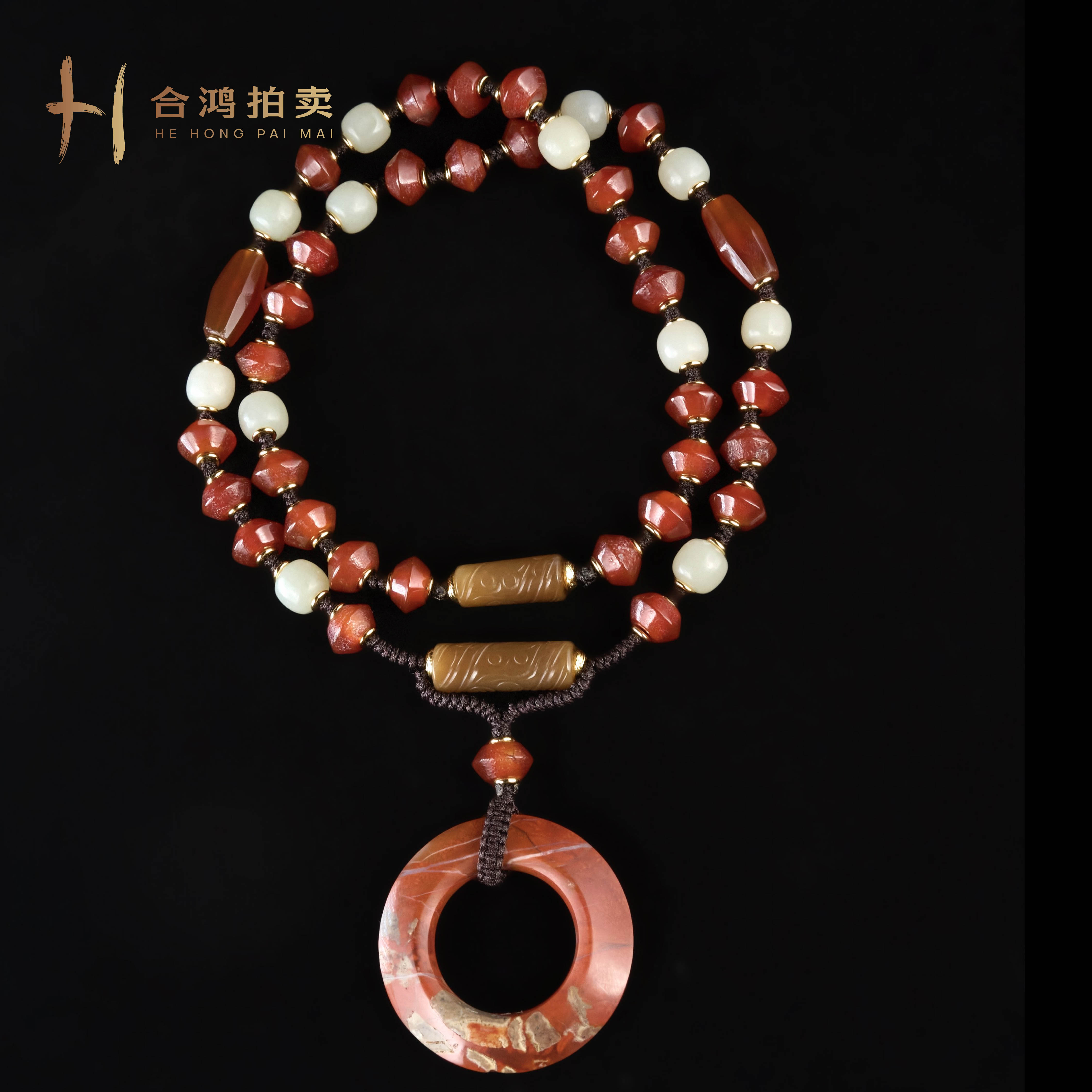 A015 明代 红缟环多宝项链