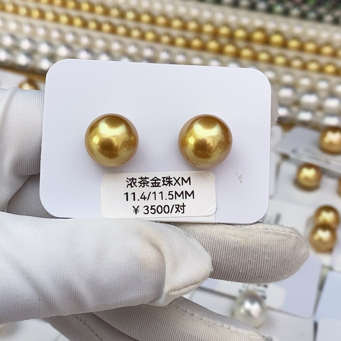 海水珍珠裸珠浓茶金对珠11.4/11.5mm