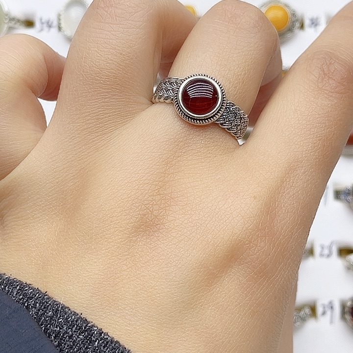 血珀戒指银S925镶嵌天然