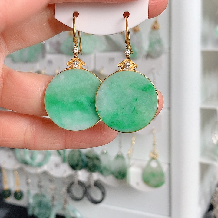 翡翠耳饰18K金镶嵌翡翠