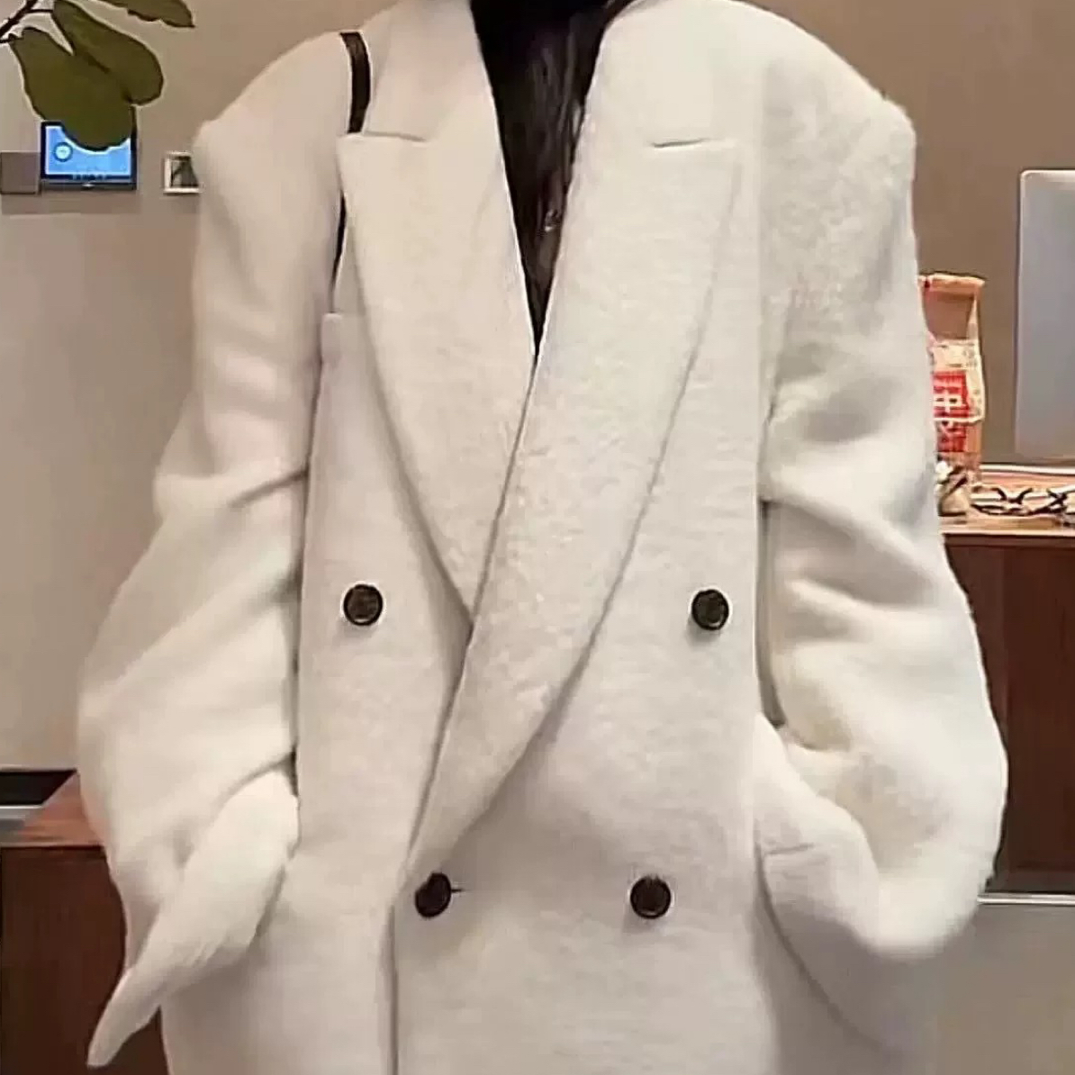 韩国东大门代向日葵同款双排扣羊毛短款西装大衣外套