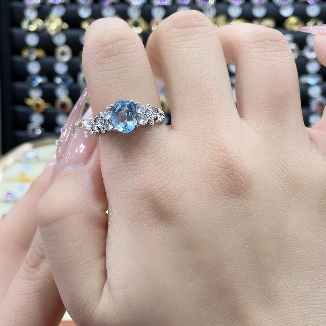 托帕石戒指银S925镶嵌