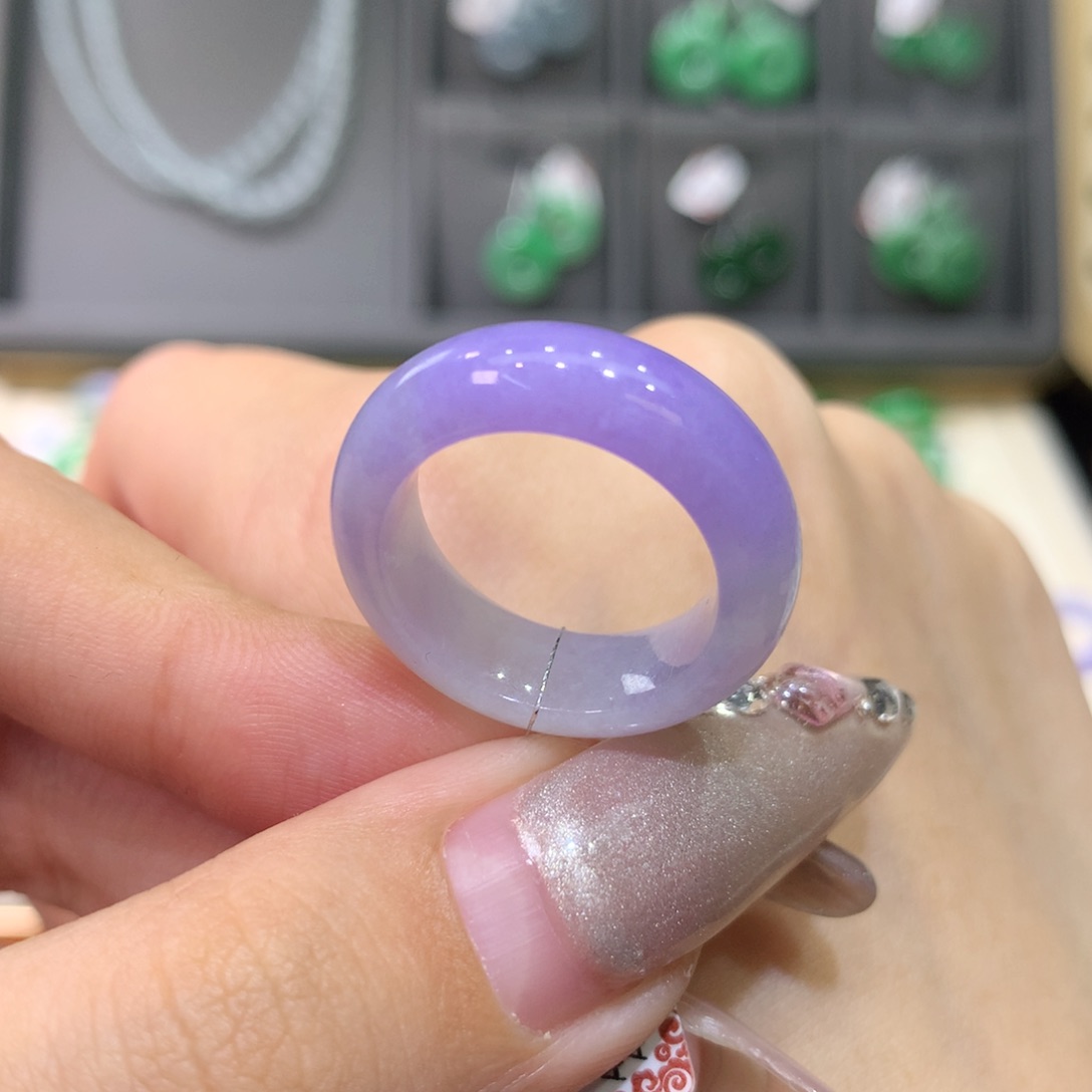 翡翠戒指未镶嵌12-13粉紫