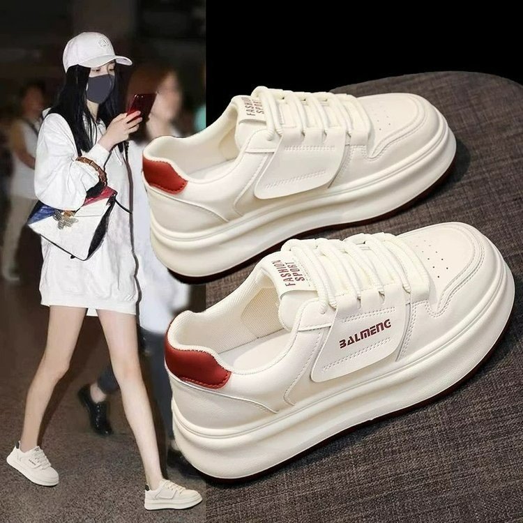 欧若风小白鞋女鞋2025新款春秋休闲百搭休闲厚底真皮学生运动板鞋