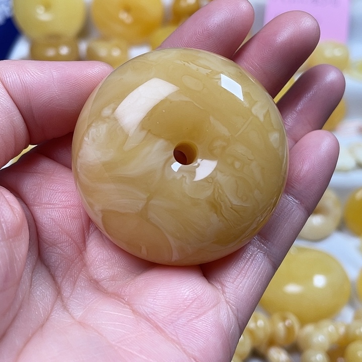 蜜蜡裸石未镶嵌白花蜡平安扣