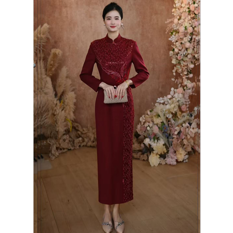 改良新中式旗袍奢华平时可穿高端生日晚宴高端婚礼中长连衣裙