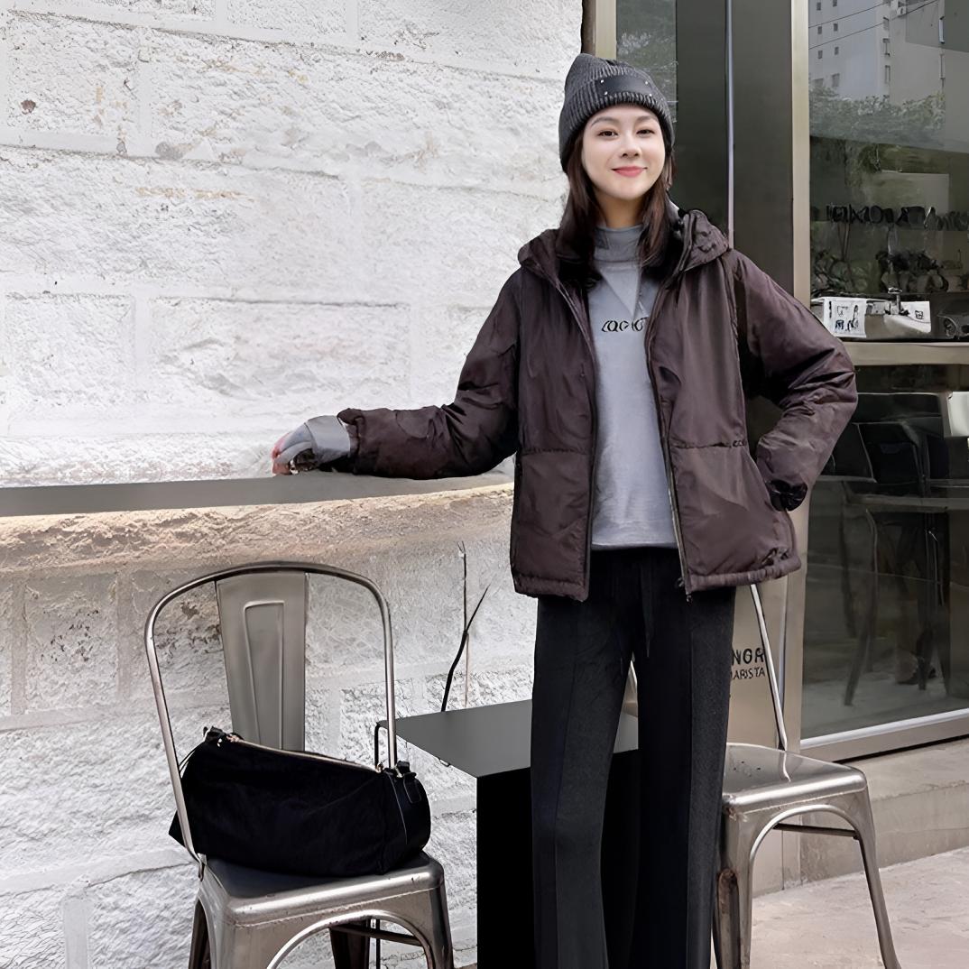 女士短款时尚百搭休闲简单连帽潮流简约运动大方轻薄款棉服YL185