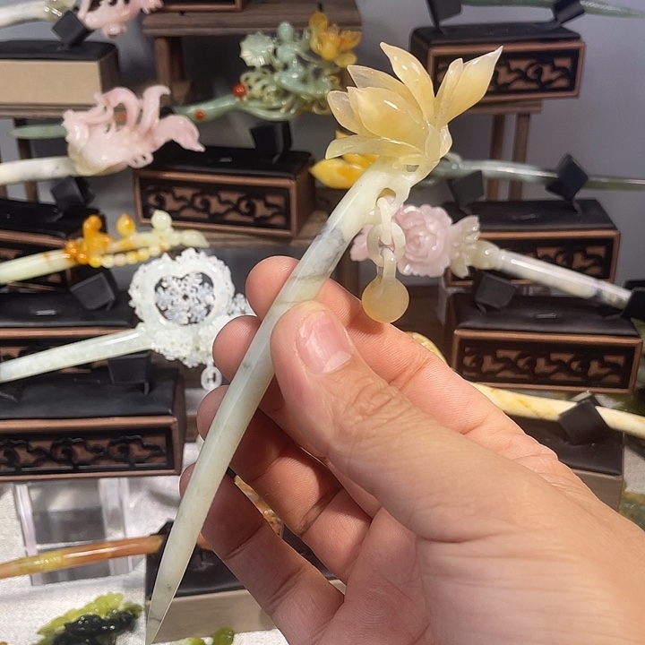 岫玉玉雕发簪未镶嵌