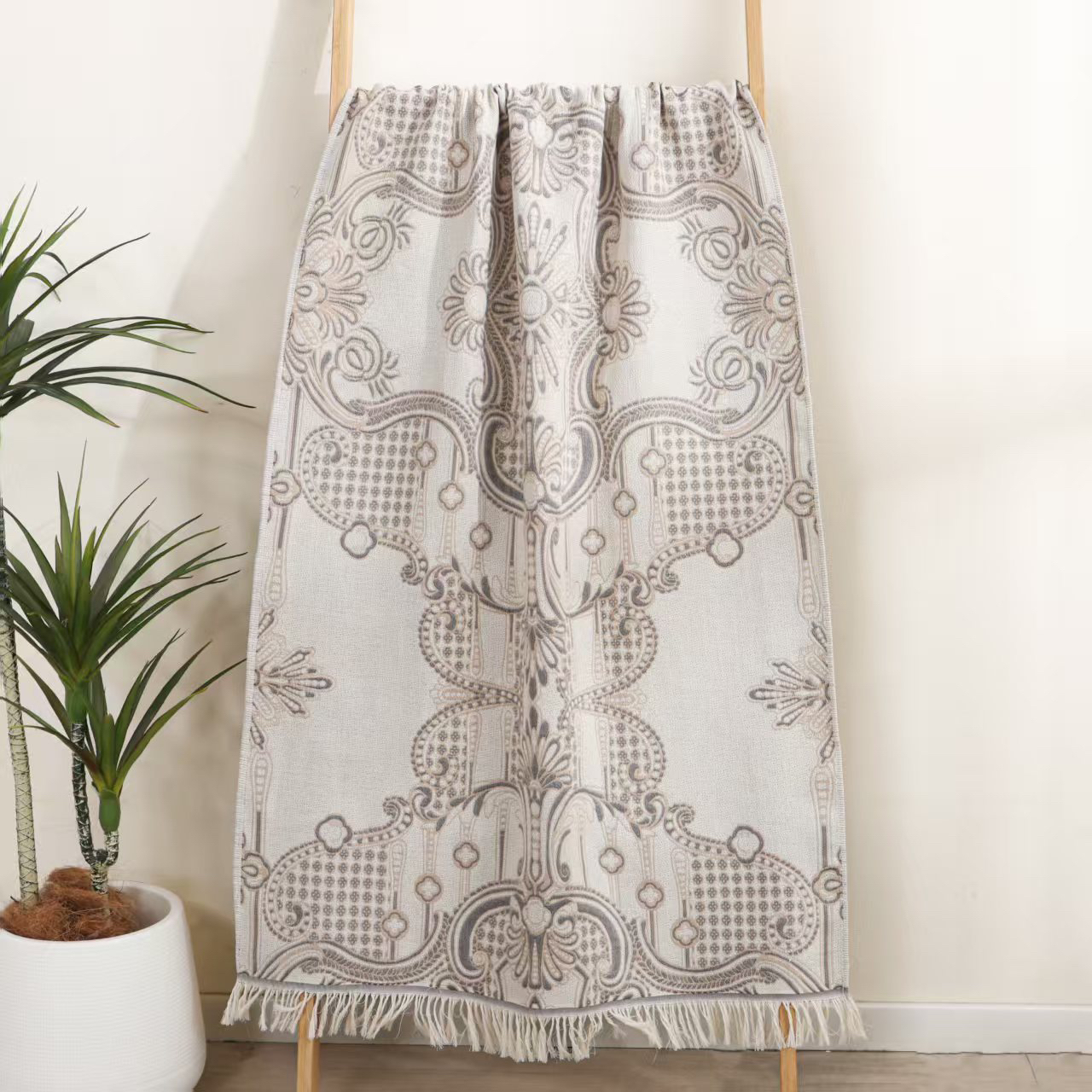 （流苏航空浴巾）麻本色流苏休闲毯沙发巾航空毯75✖️150cm家用吸水