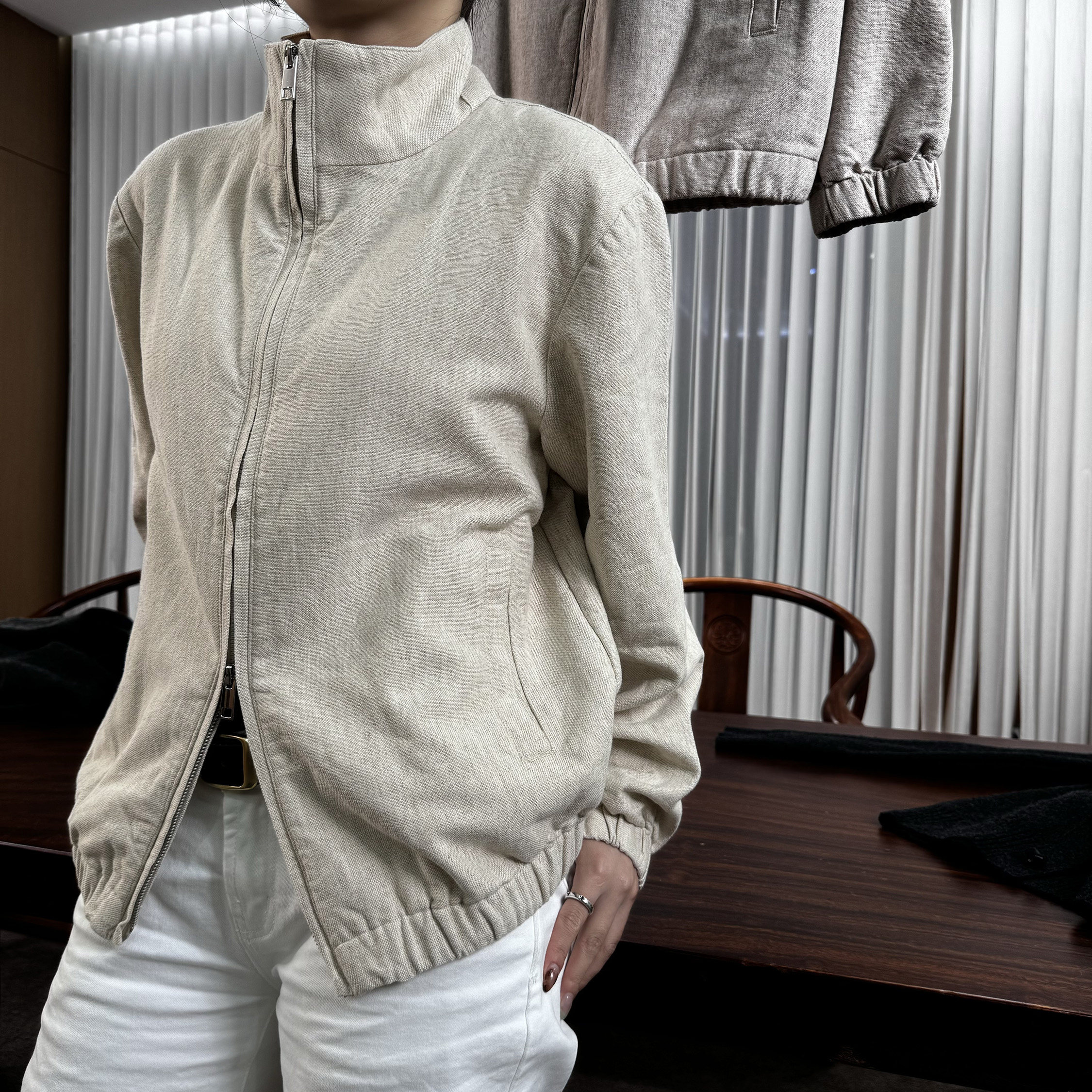 【文心】【高奢款】【棉+亚麻】立领商务休闲通勤老钱风外套夹克4345