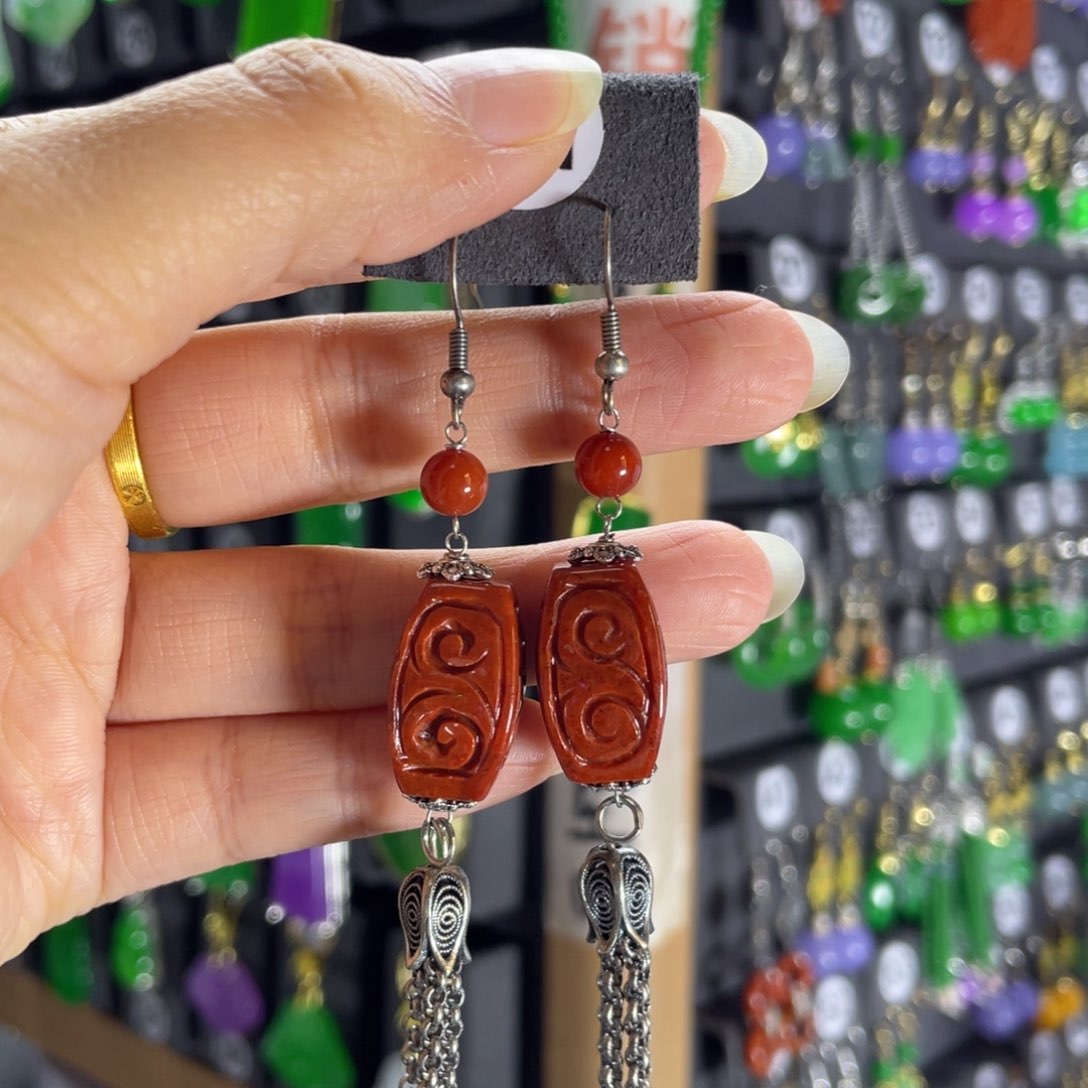 银S925镶嵌翡翠耳饰看看看