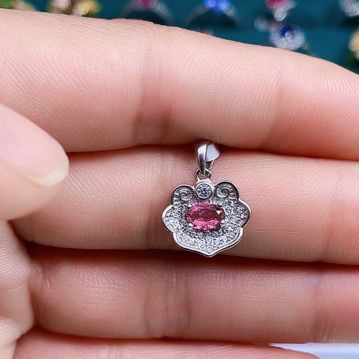 碧玺颈饰银S925镶嵌成品