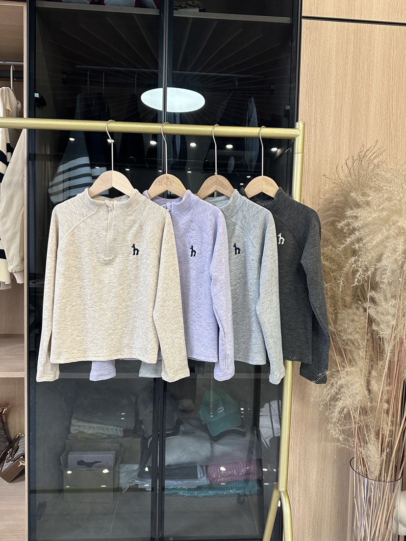 2025春季新款男童女童长袖针织时尚百搭休闲半拉链糯糯衣T恤