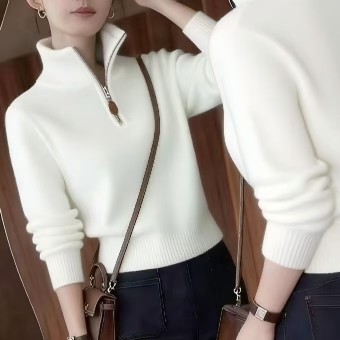休闲春季秋冬时尚上衣半拉链针织衫厚款毛针织衫针织
