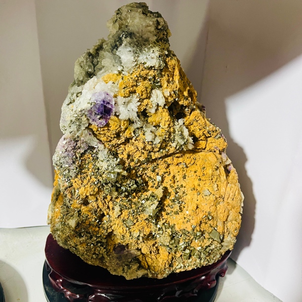 天然开花白水晶紫水晶大颗粒伴生矿结晶精品金石摆件带底座高31