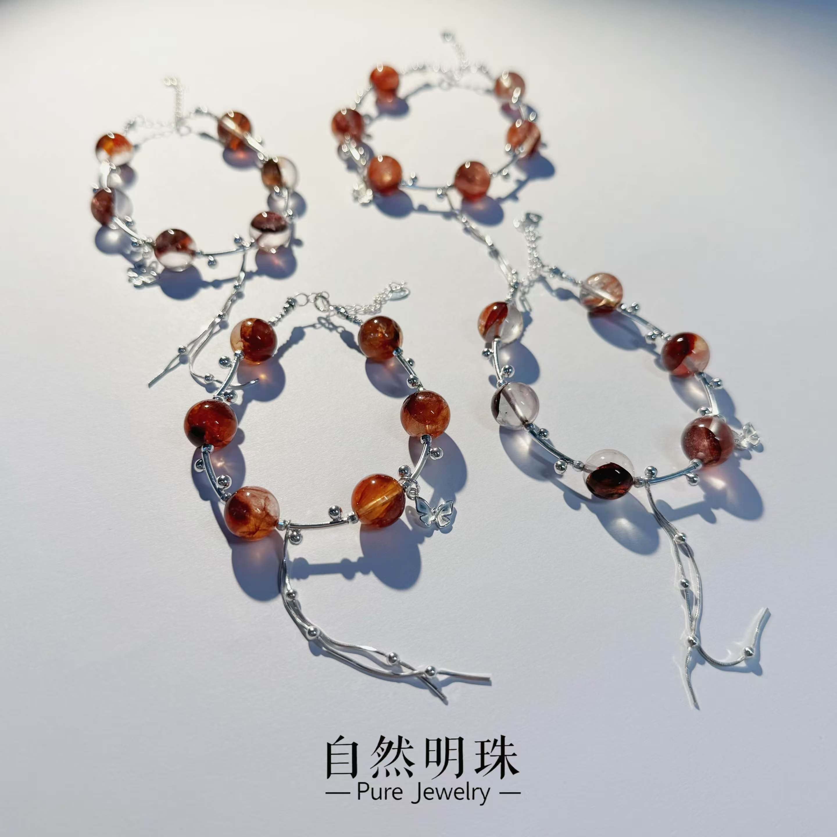 思斯原创【朱砂痣】红胶花流苏蝴蝶 S925银天然水晶手链多样性发一