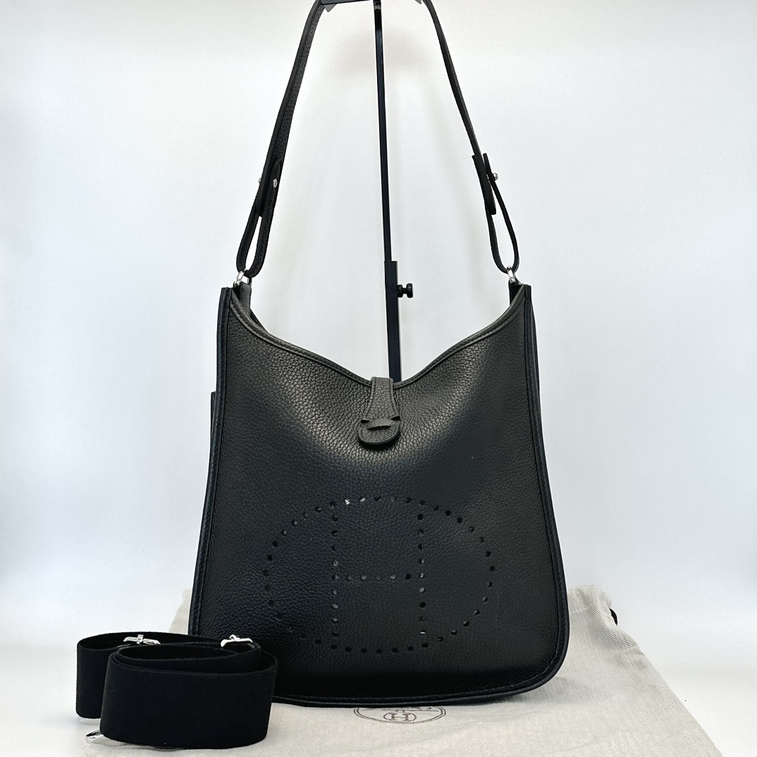 95新 Hermes/爱马仕 黑银伊芙琳29单肩斜挎包 31528