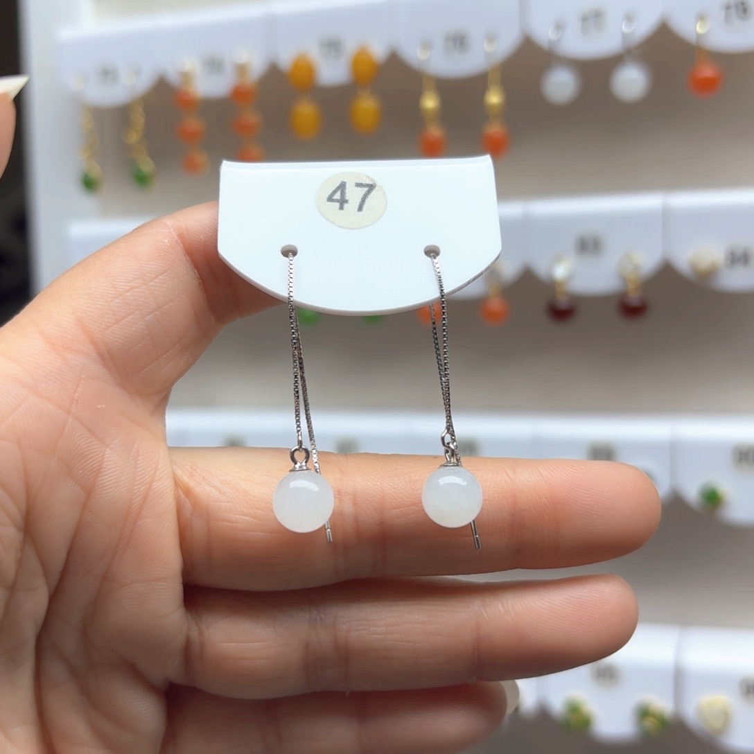 和田玉耳饰银S925镶嵌