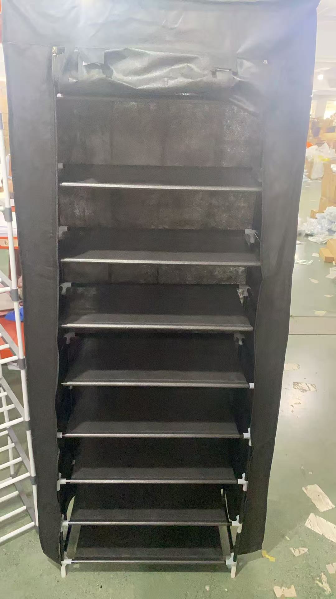 黑色10层框架多用途置物架 鞋架 带帘子 需自己组装