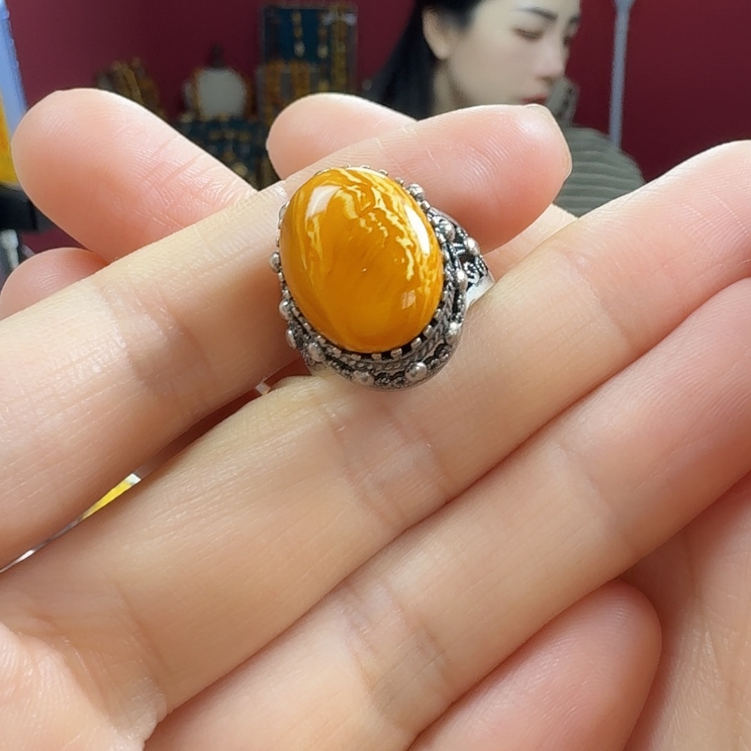 蜜蜡银S925镶嵌手链戒指