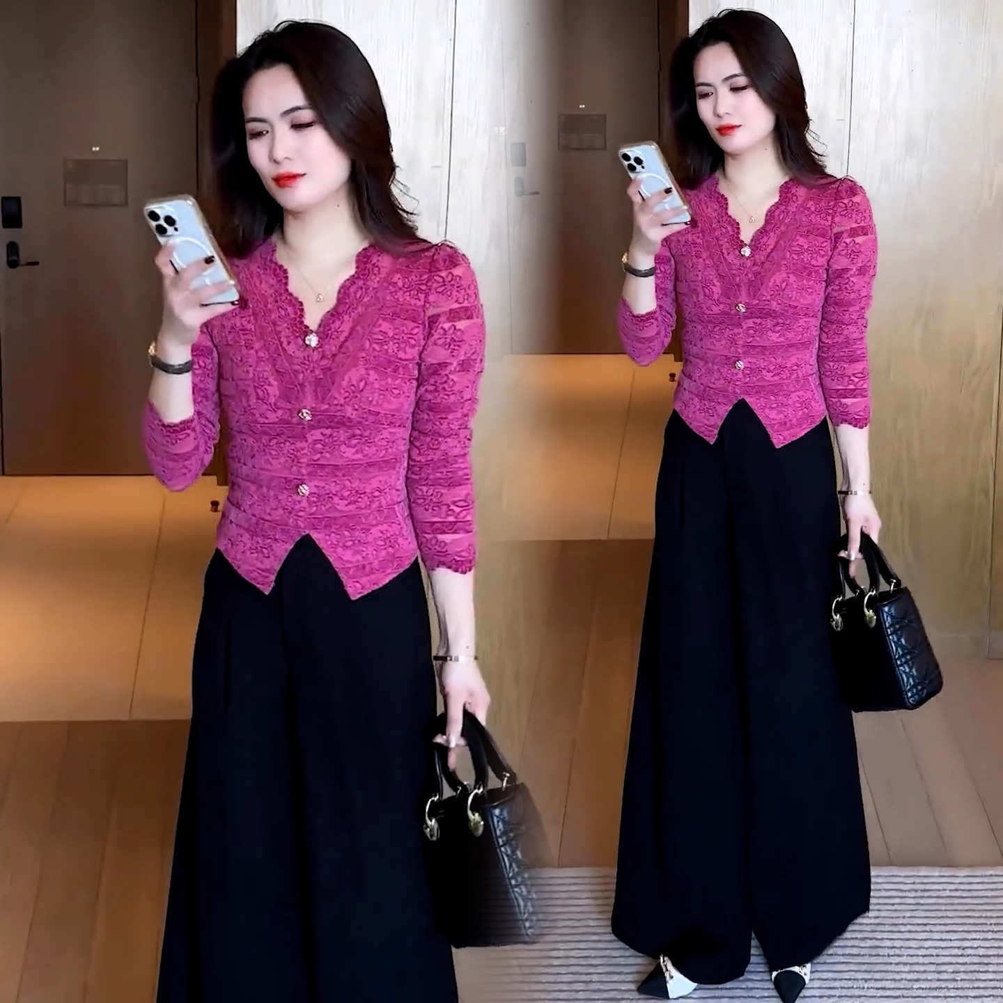 法式时尚蕾丝V领衬衫女2025秋季新款显瘦减龄气质百搭长袖打底衫