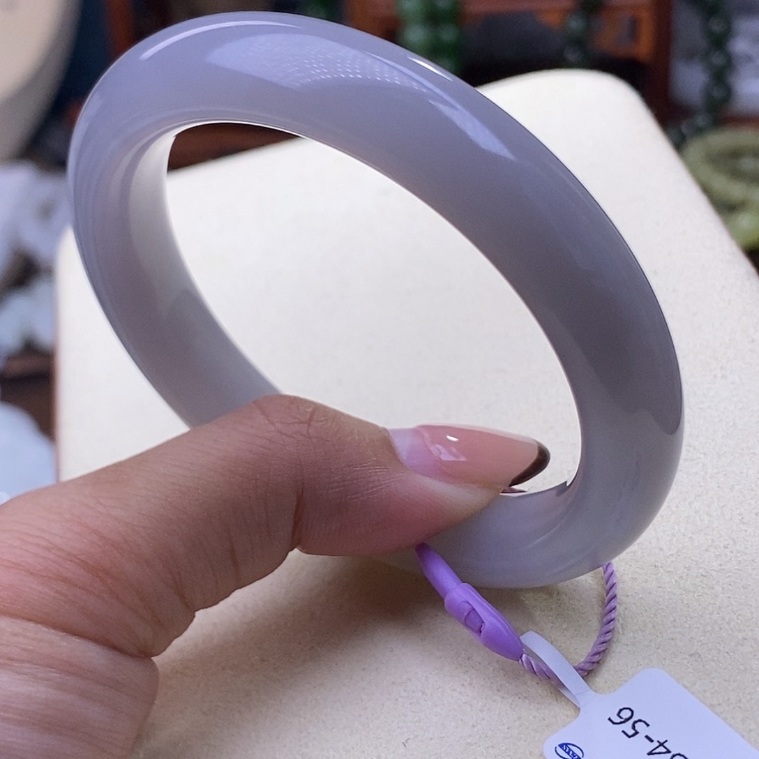 和田玉毕业级老矿料高冰底冰烟紫手镯54未镶嵌