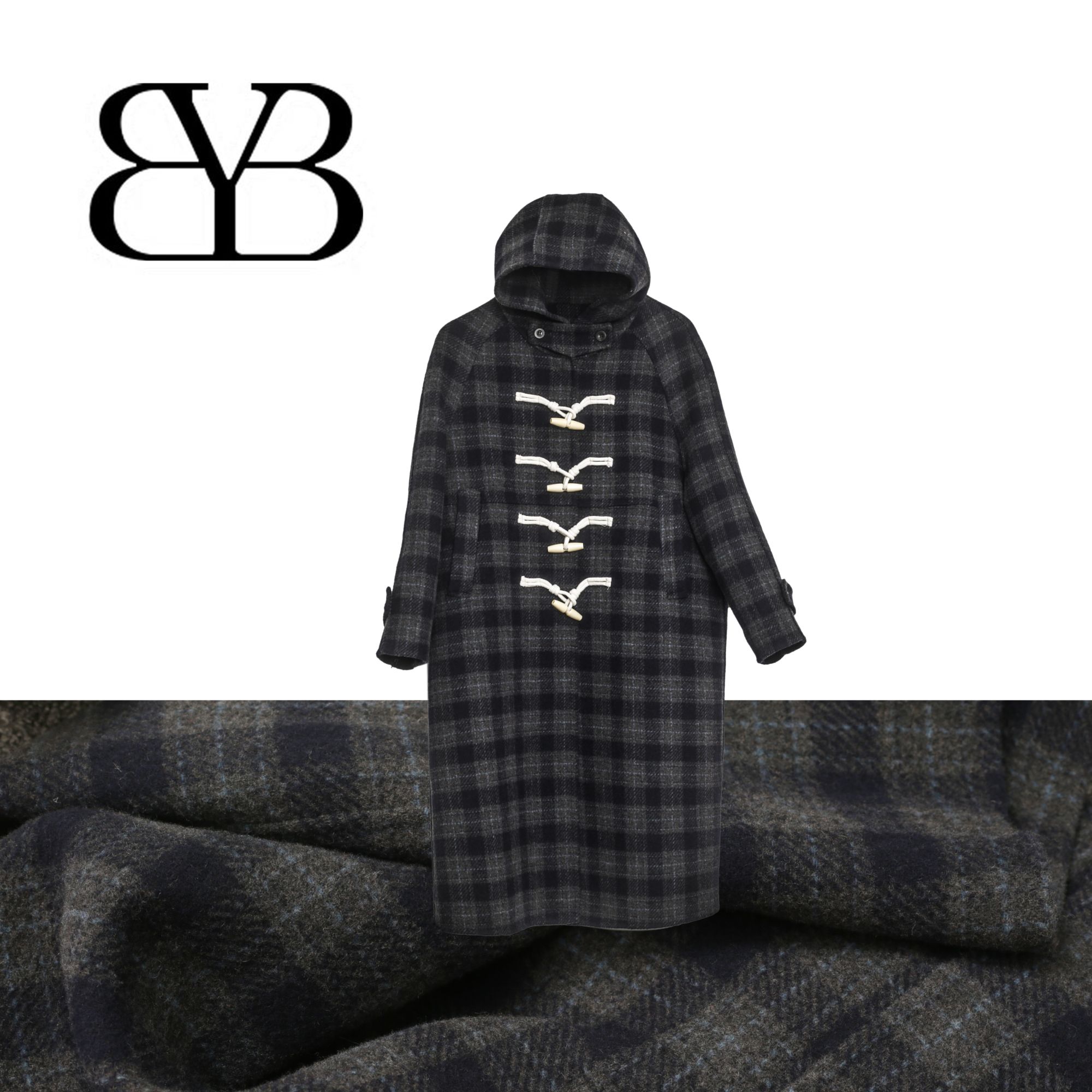 2025年中长款格子双面羊毛大衣8026