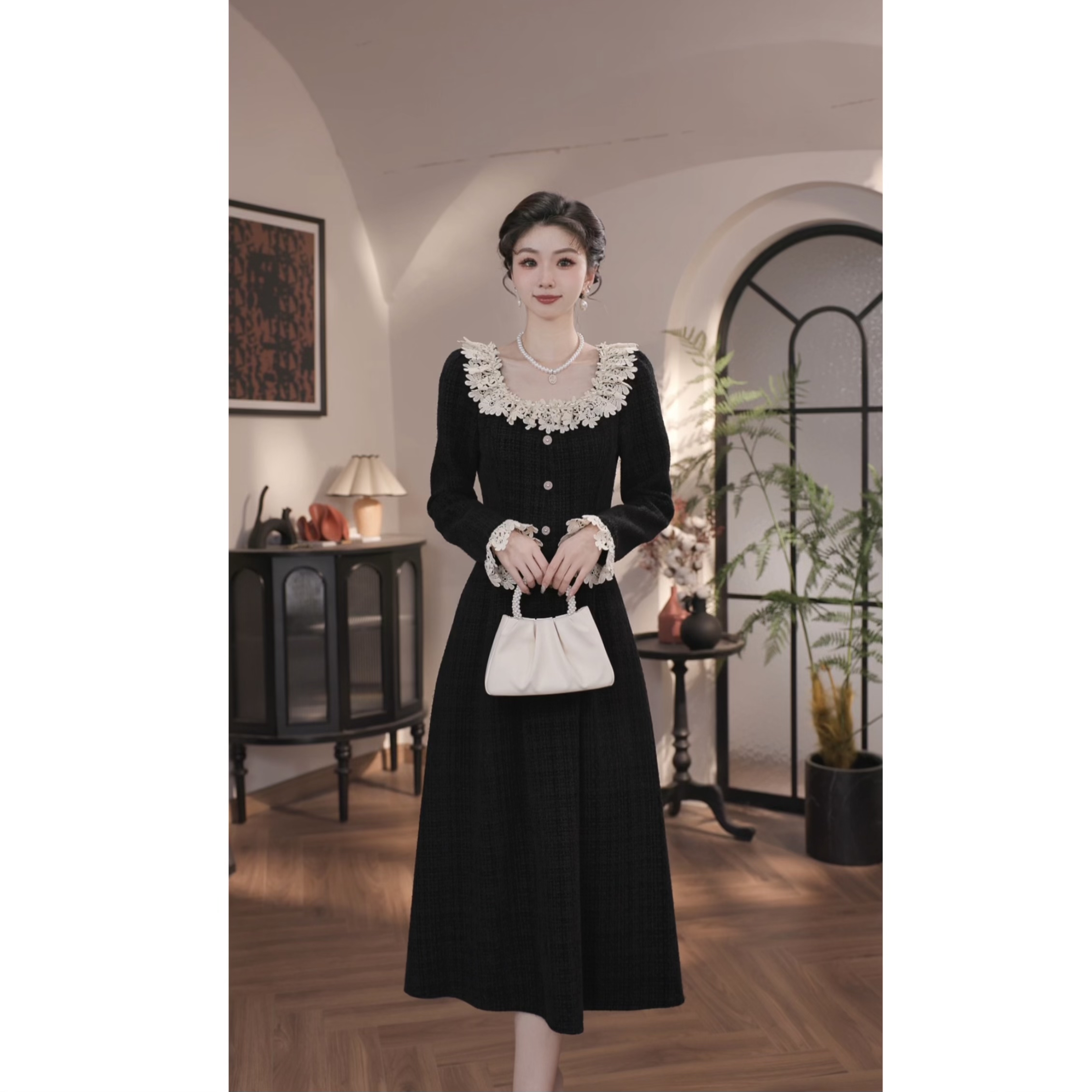 薇宝儿-婷婷-秋冬新款轻奢收腰显瘦小香编织连衣裙-3N642Q