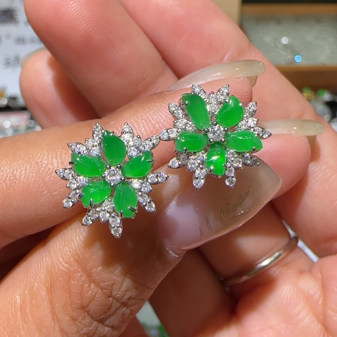 【闪购商品】翡翠耳饰18K金镶嵌天然