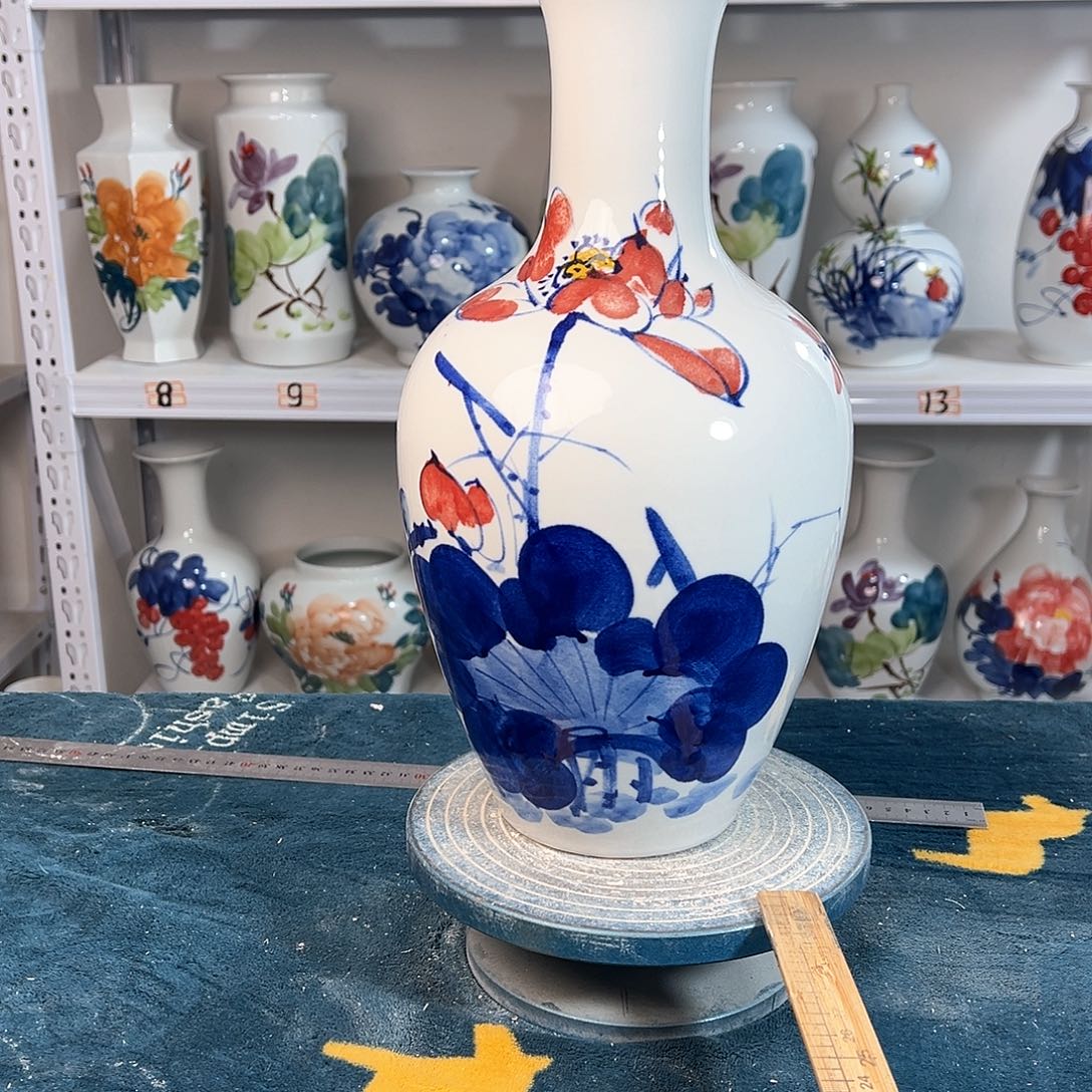 摆件景德镇陶瓷棒红荷