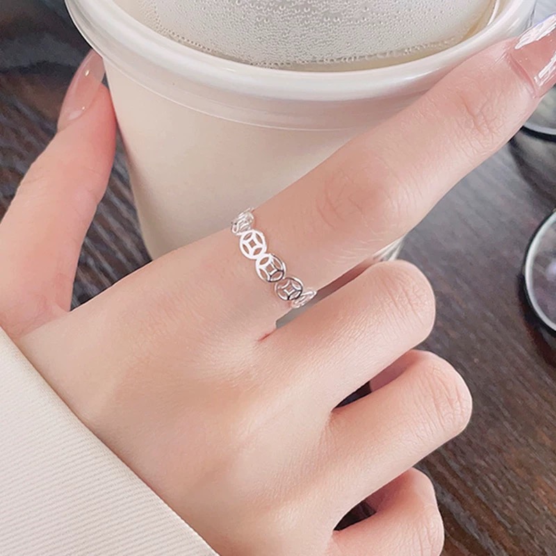 通体  999足银同款 H276有钱花铜钱活口戒指