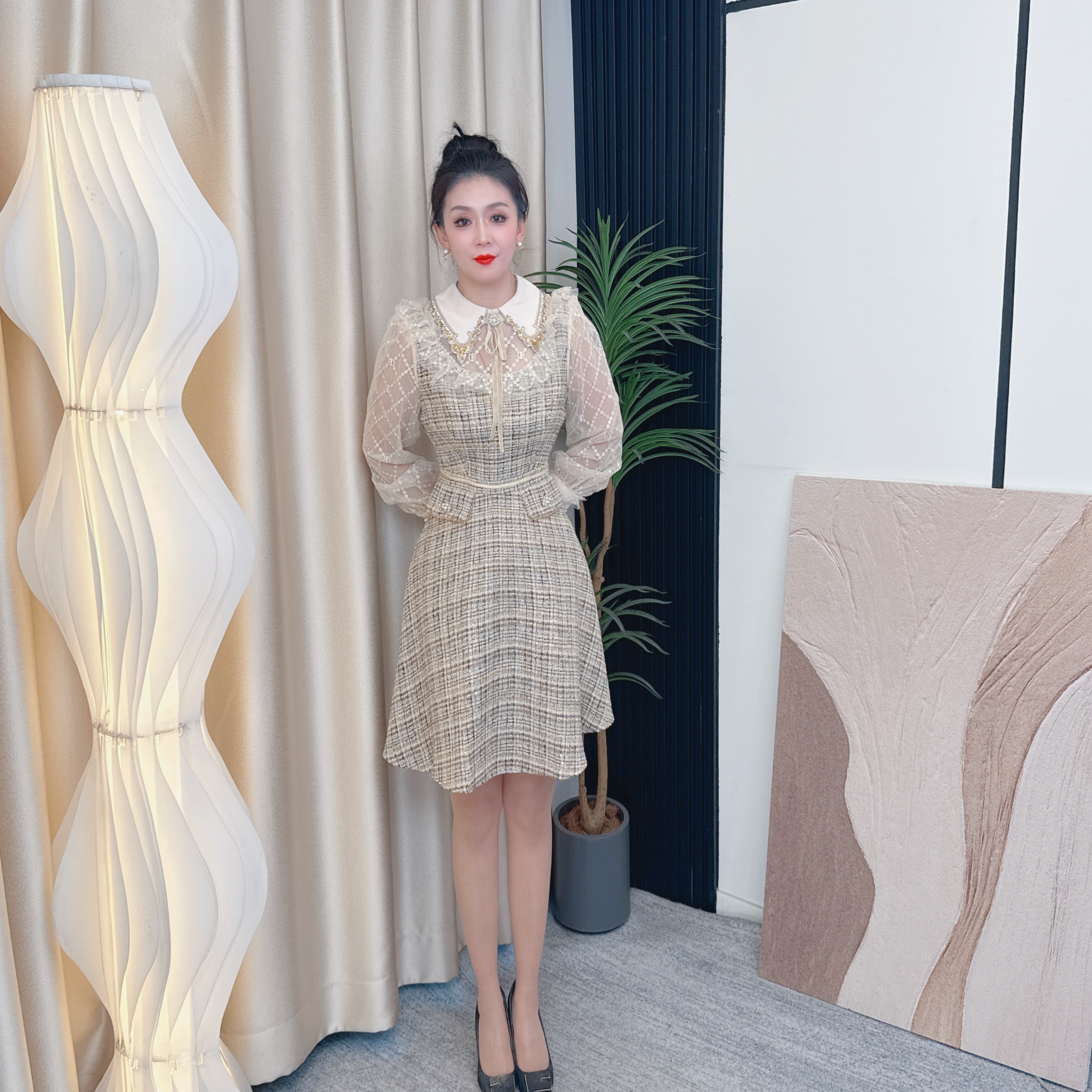 A838女装连衣裙显瘦气质轻奢时尚百搭复古收腰名媛显瘦
